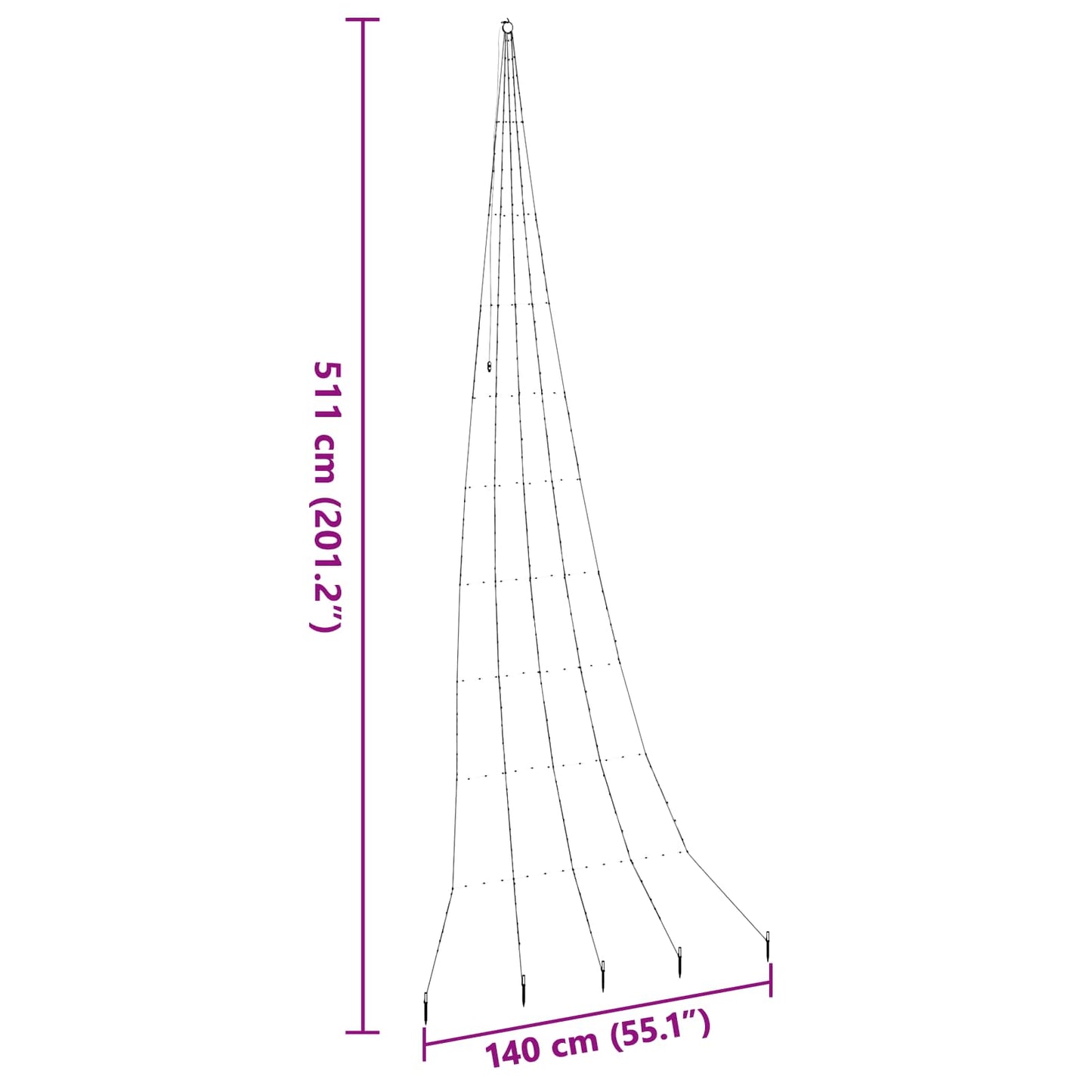 LED Christmas Tree with Ground Spikes Warm White 511 cm Metal