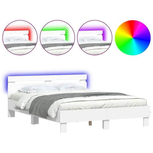 Bed Frame with LED White 152 x 203 cm Engineered Wood Bed Frame with LED White 152 x 203 cm Engineered Wood