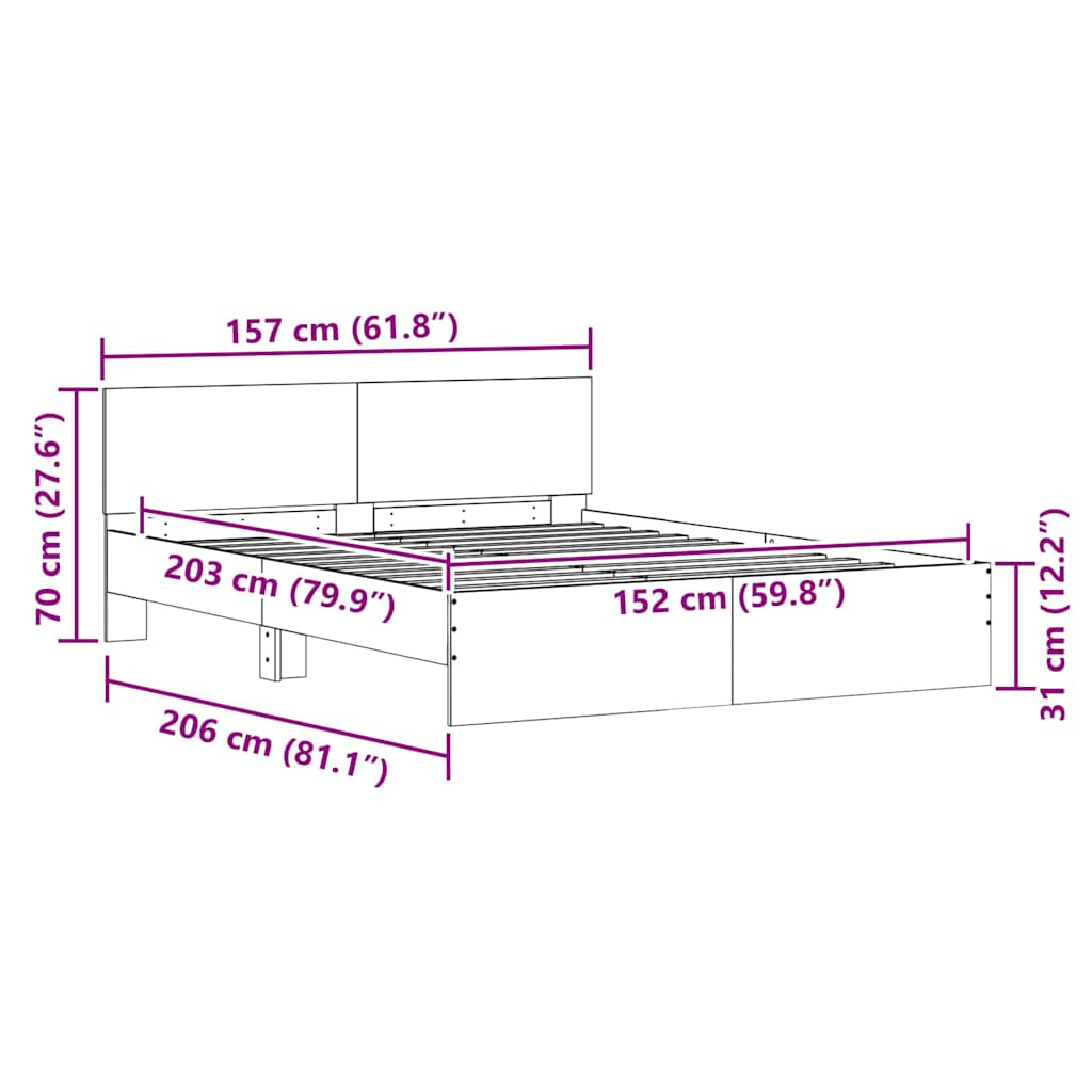 Bed Frame with Headboard White 152 x 203 cm Engineered Wood
