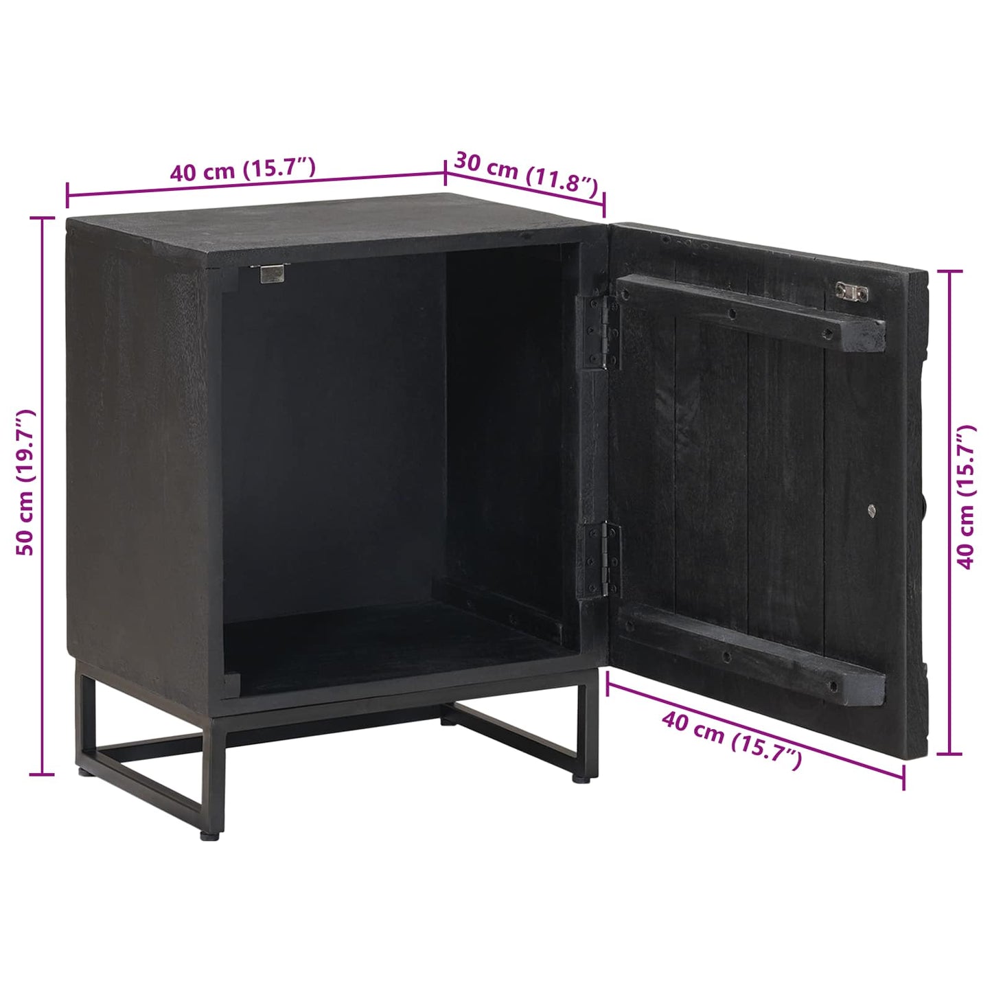 Handmade Bedside Cabinet Black 40 x 30 x 50 cm Solid Mango Wood