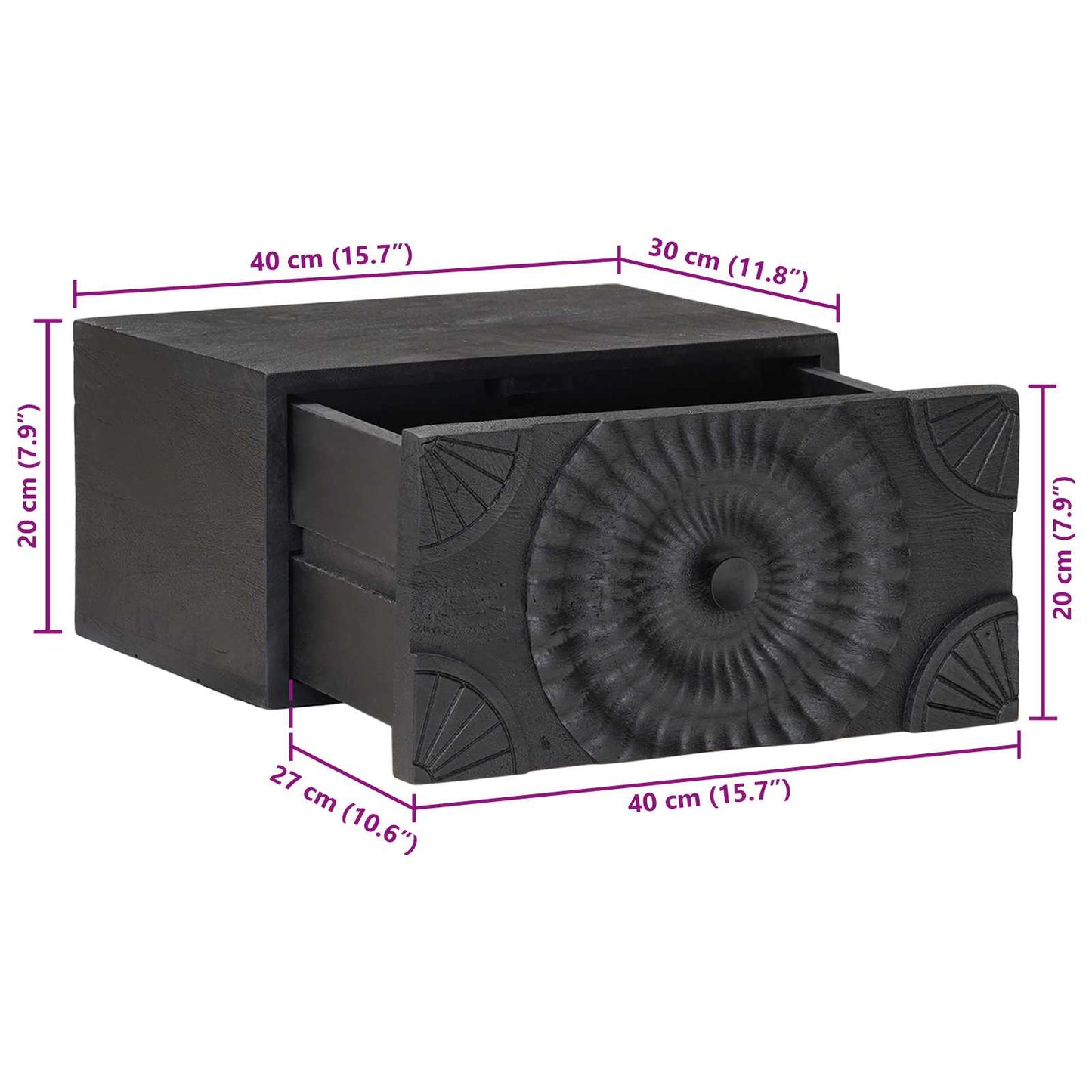 Handmade Bedside Cabinet Black 40 x 30 x 20 cm Solid Mango Wood