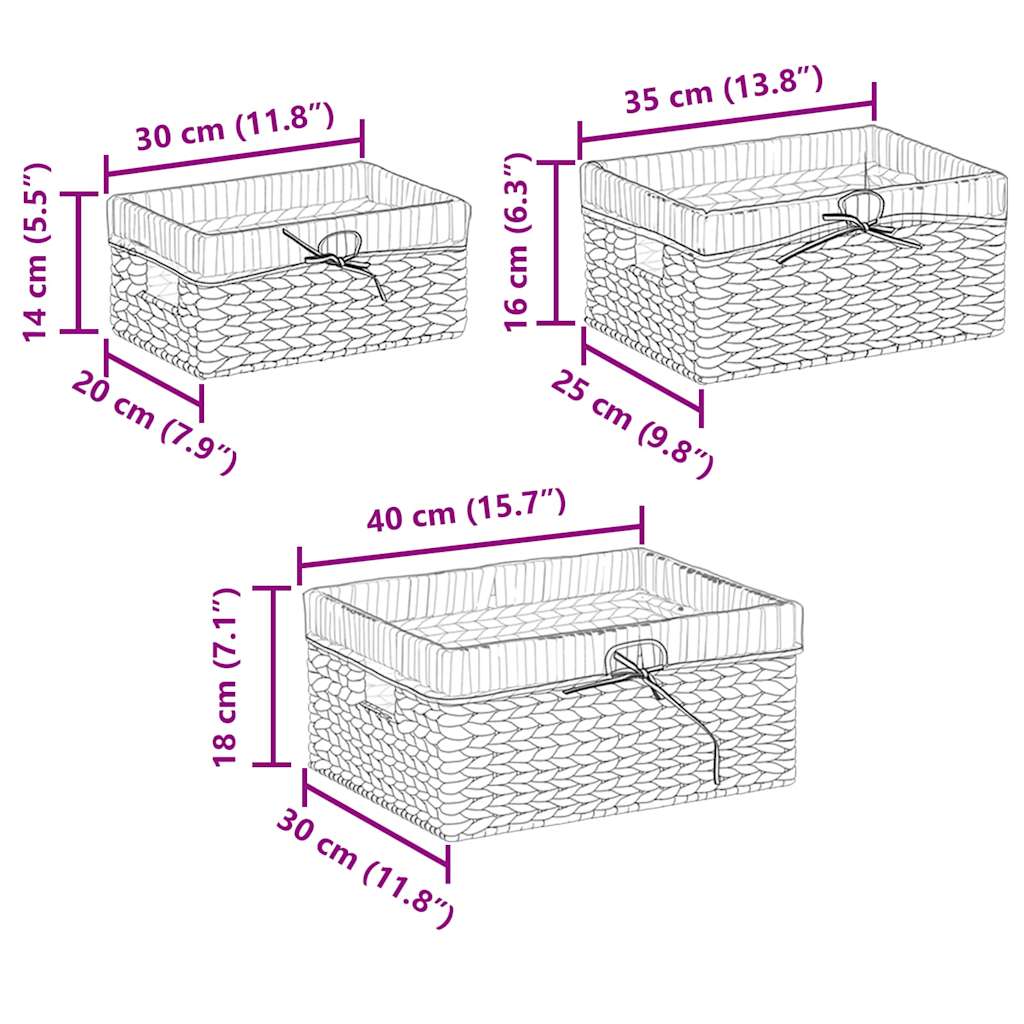 Storage Baskets 3 pcs Natural 40 x 30 x 18 cm Water hyacinth