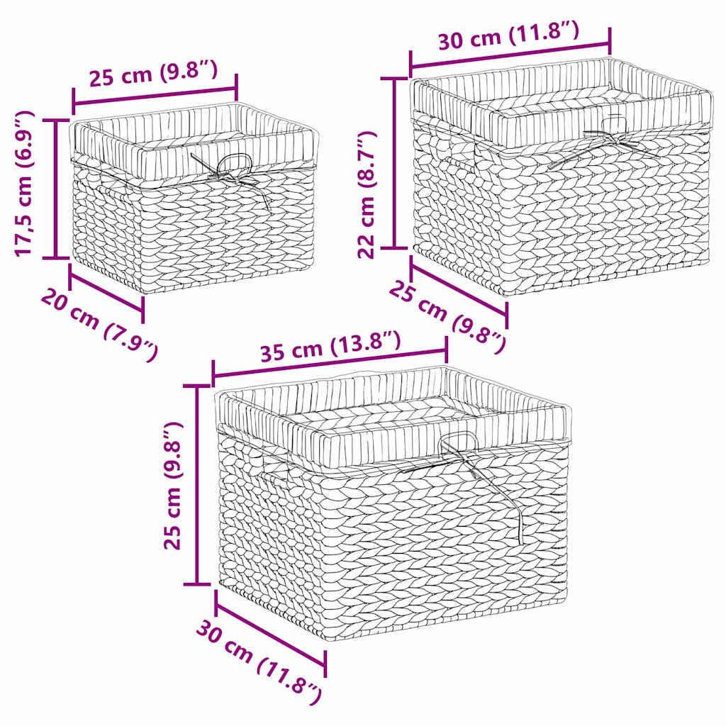 Storage Baskets 3 pcs Natural Water hyacinth