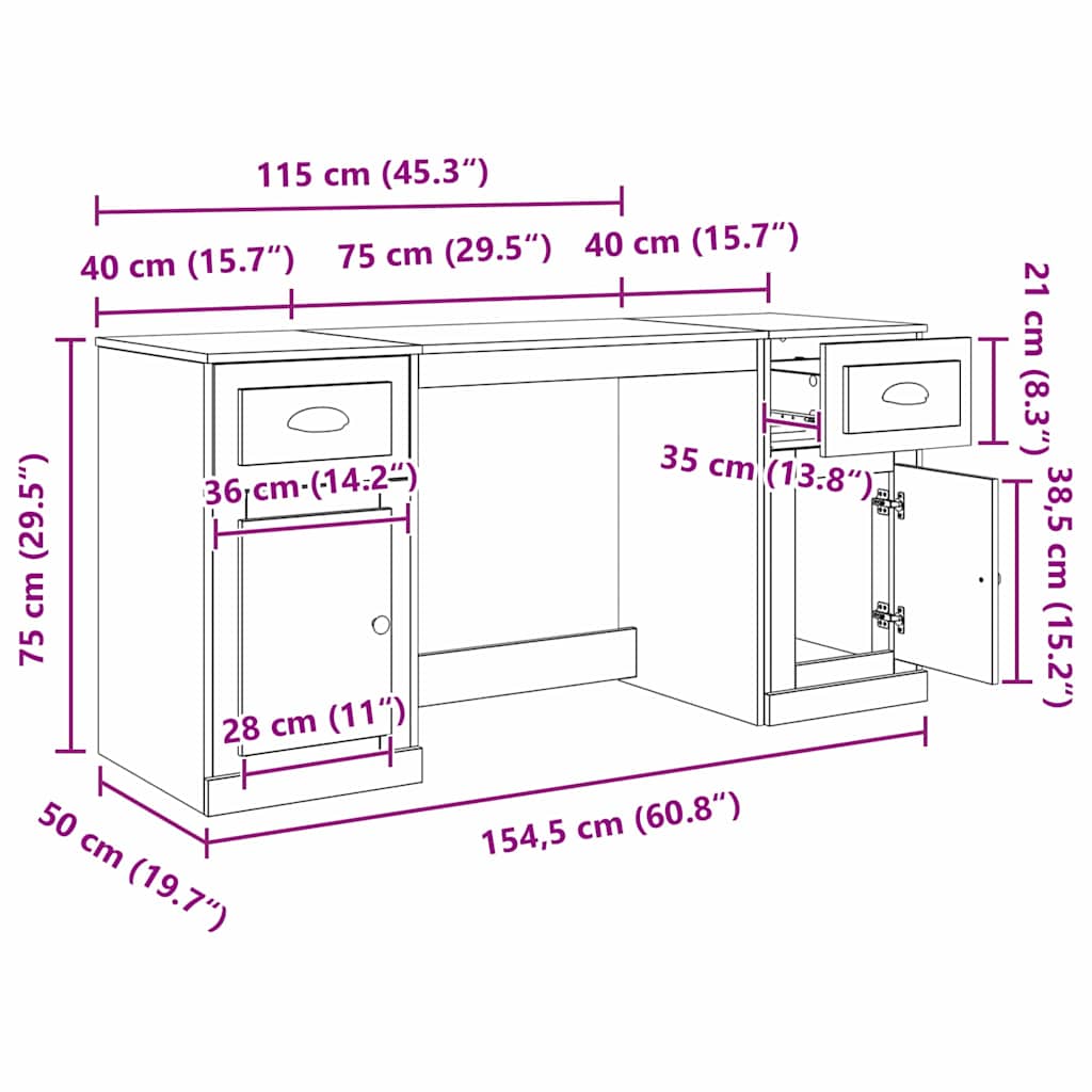Desk with Cabinet Old Wood Engineered Wood 154.5 x 50 x 75 cm