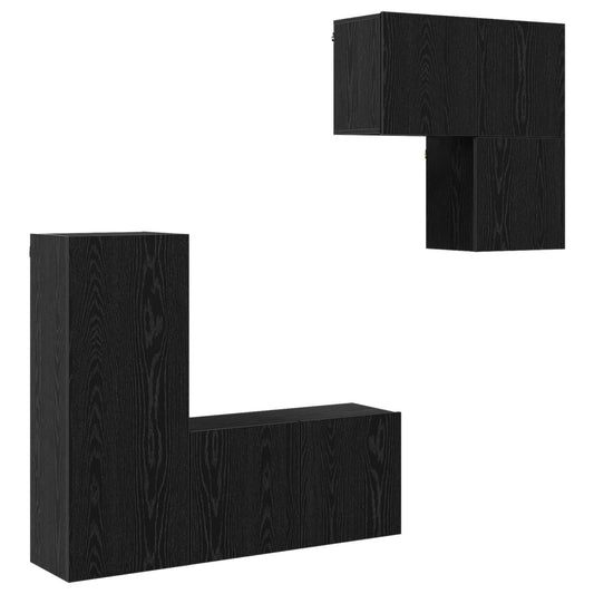 TV Cabinet 4 pcs Black Oak Engineered Wood TV Cabinet 4 pcs Black Oak Engineered Wood