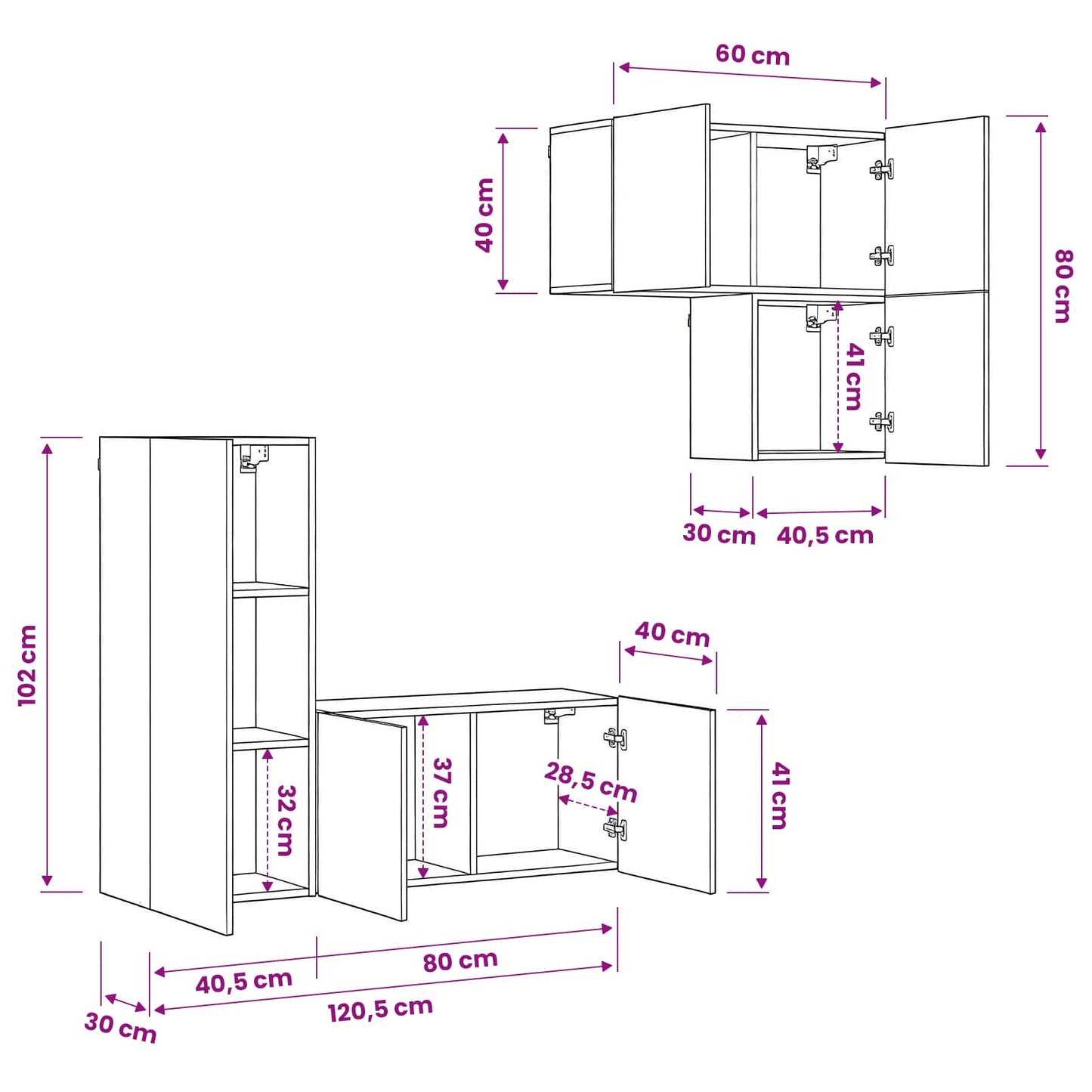 TV Cabinet Wall-mounted 4 pcs Black Oak Engineered Wood