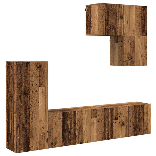 TV Wall Unit Wall-mounted 5 pcs Old Wood Engineered Wood TV Wall Unit Wall-mounted 5 pcs Old Wood Engineered Wood
