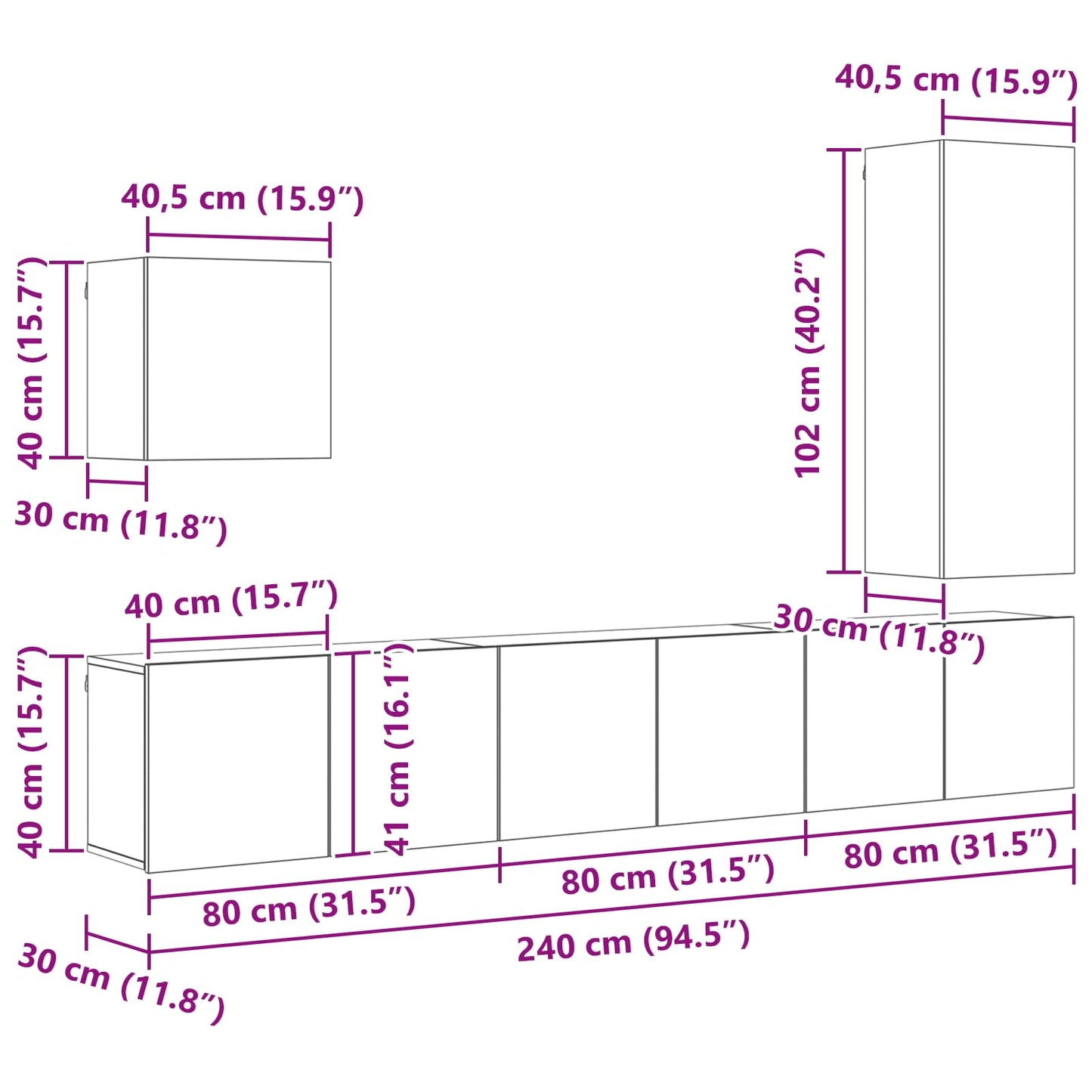 TV Wall Unit 5 pcs Artisan Oak Engineered Wood