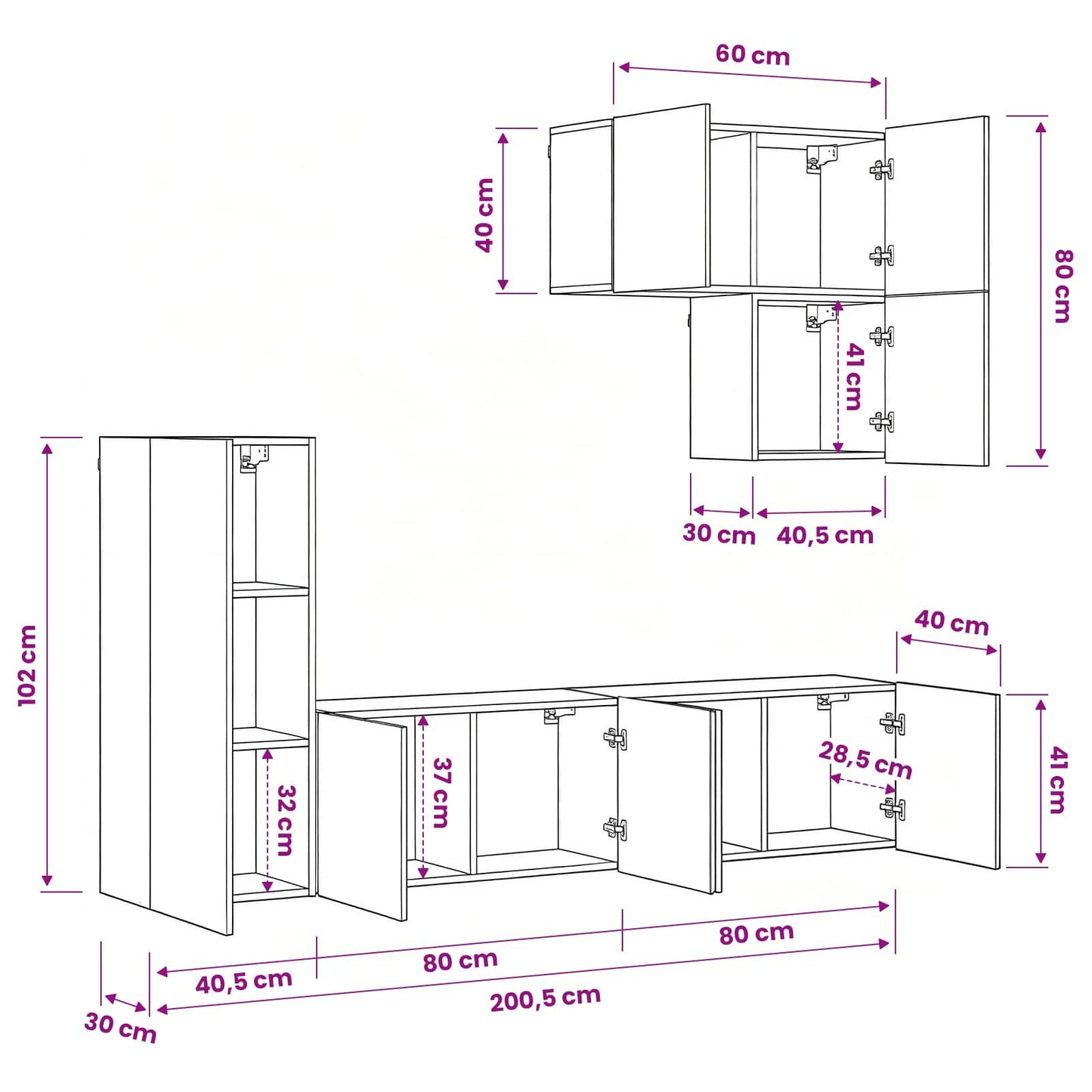 TV Wall Unit Wall-mounted 5 pcs Black Oak Engineered Wood