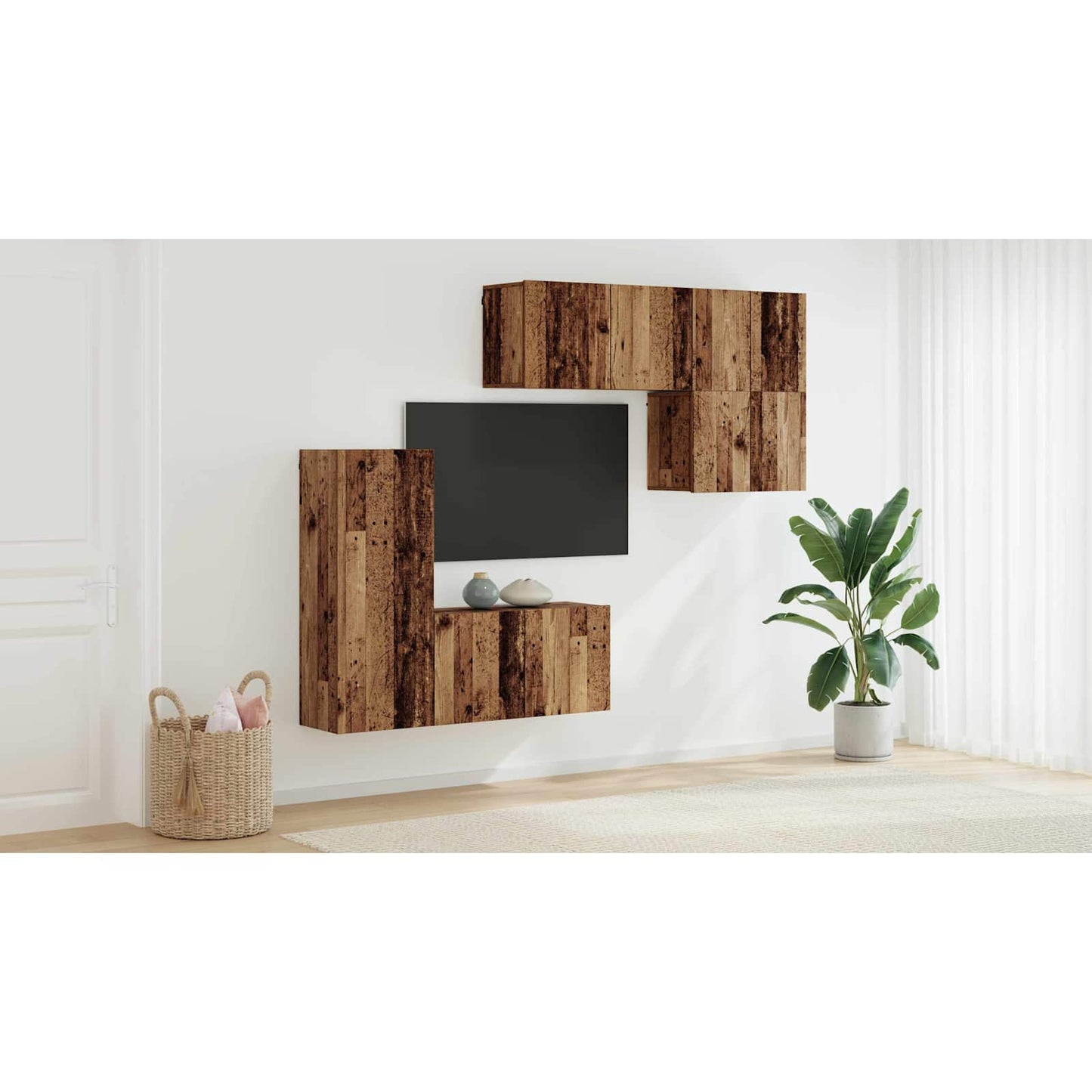 TV Wall Unit Wall-mounted 5 pcs Old Wood Engineered Wood