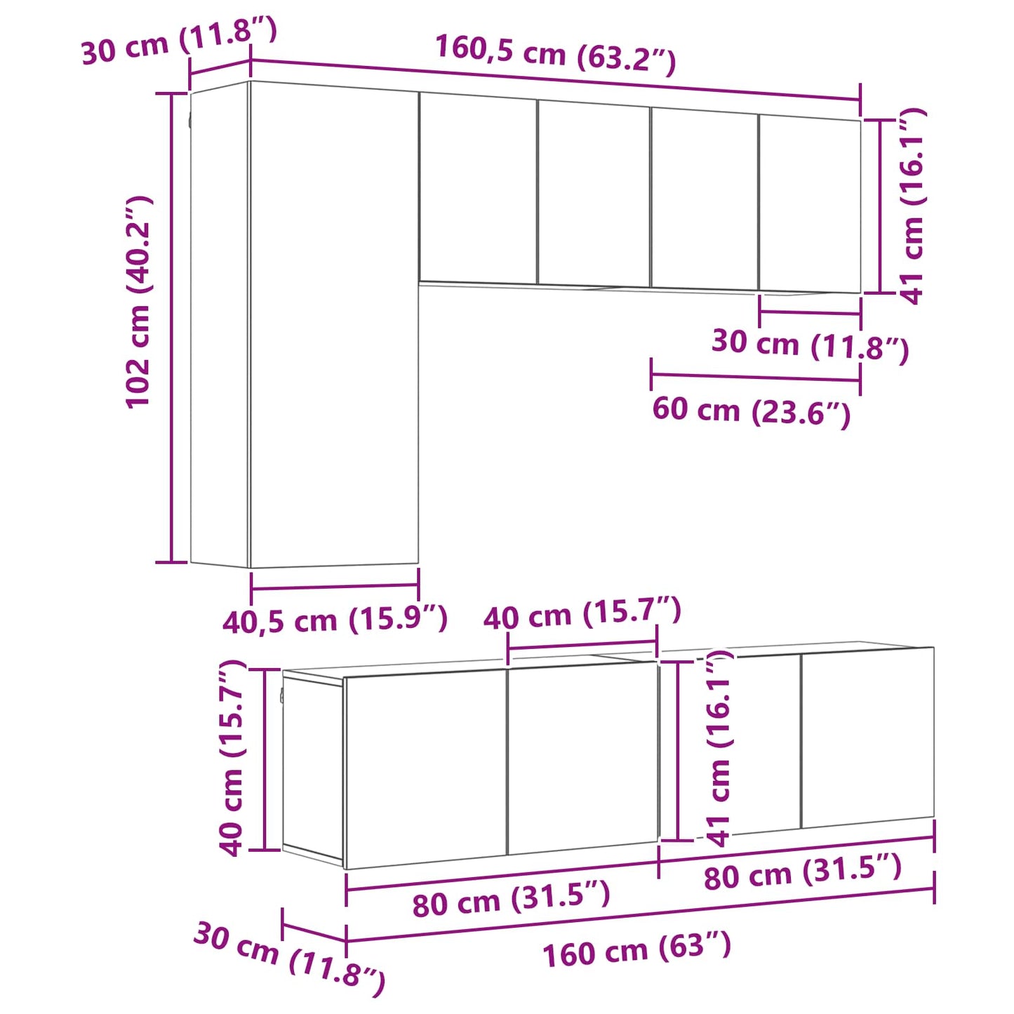 TV Wall Unit 5 pcs Old Wood Engineered Wood
