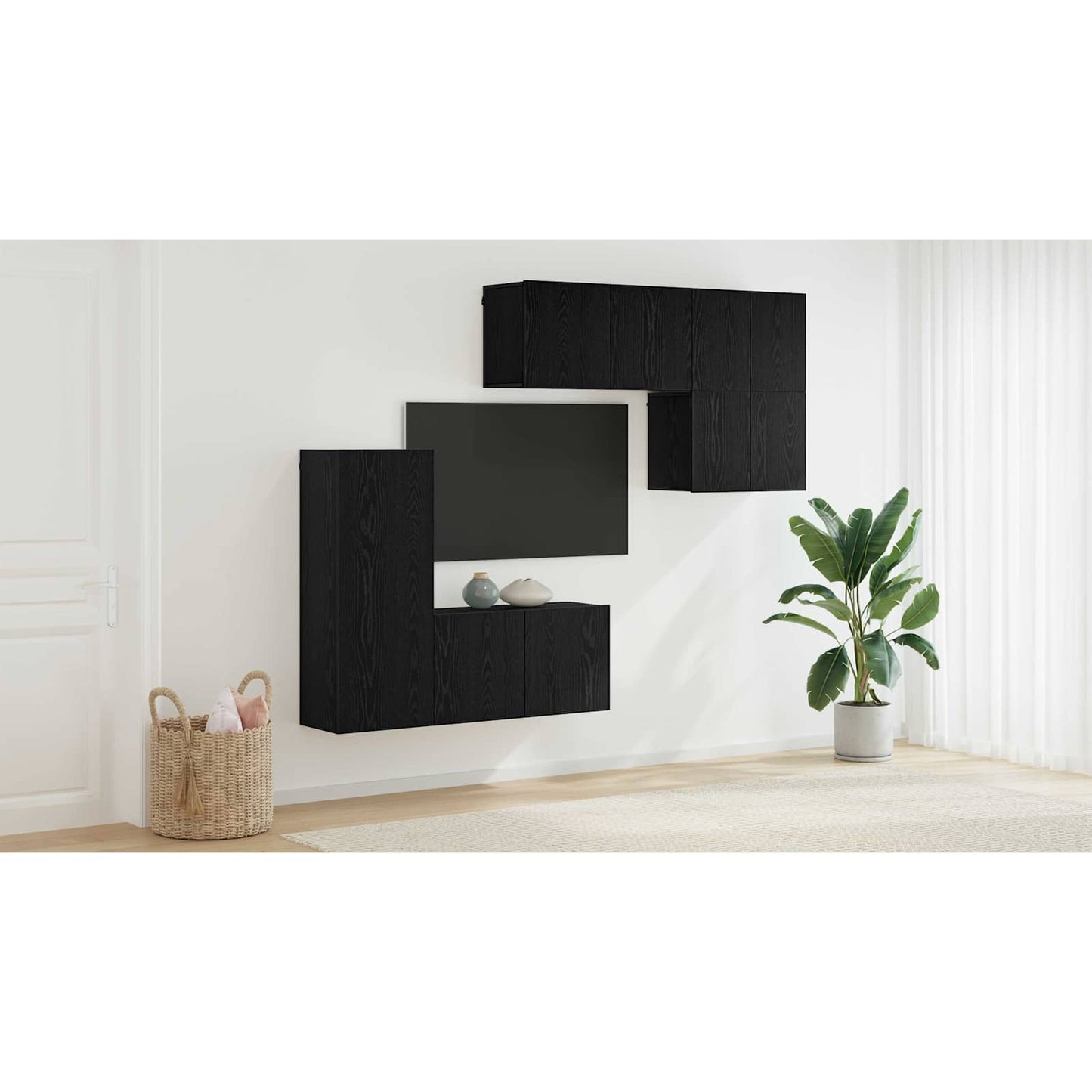 TV Wall Unit Wall-mounted 5 pcs Black Oak Engineered Wood
