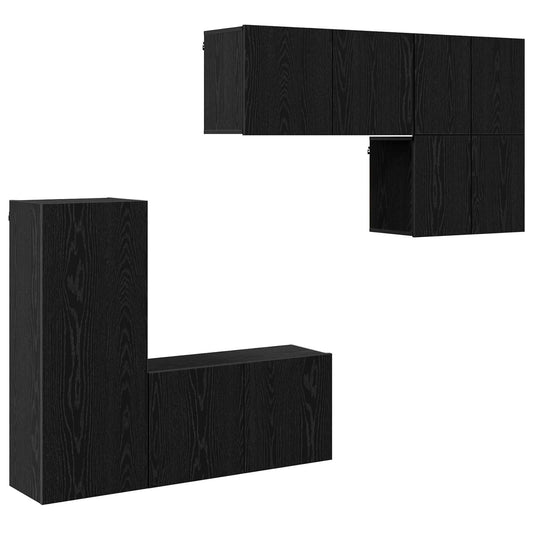 TV Wall Unit 5 pcs Black Oak Engineered Wood TV Wall Unit 5 pcs Black Oak Engineered Wood