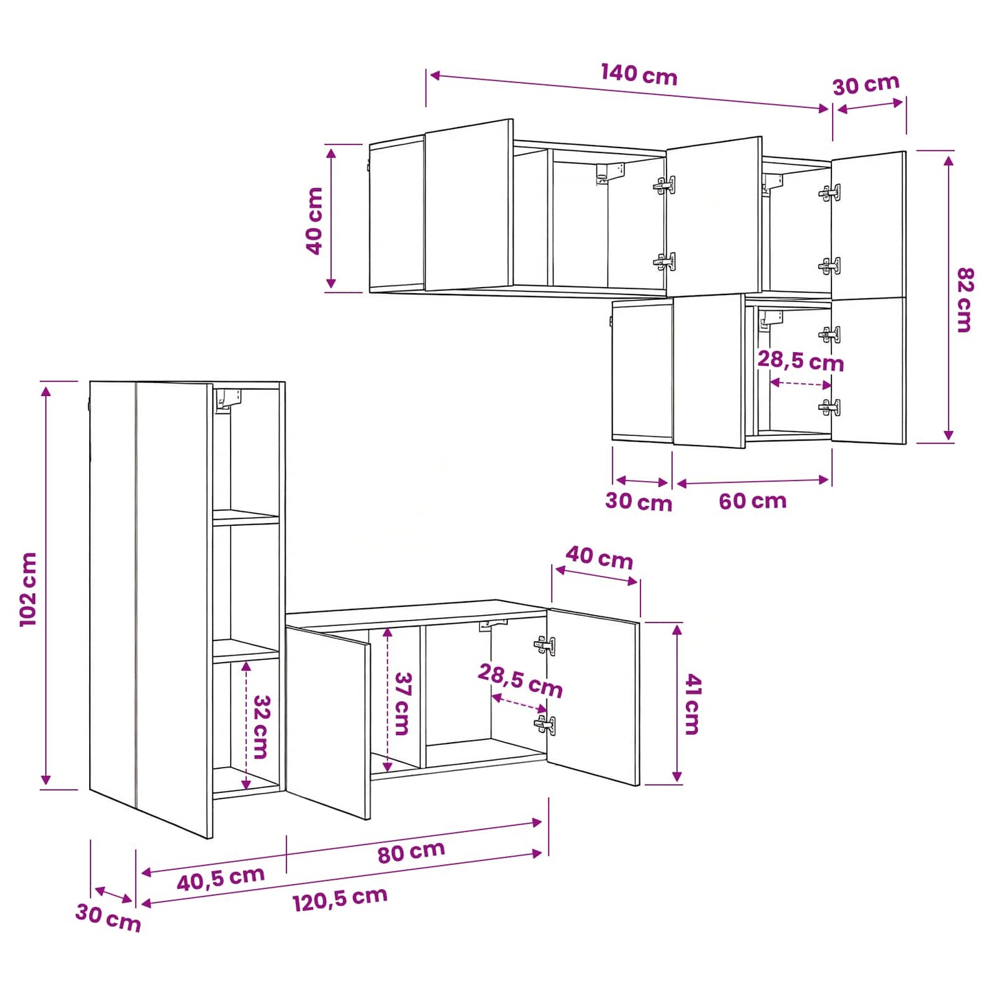 TV Wall Unit 5 pcs Black Oak Engineered Wood