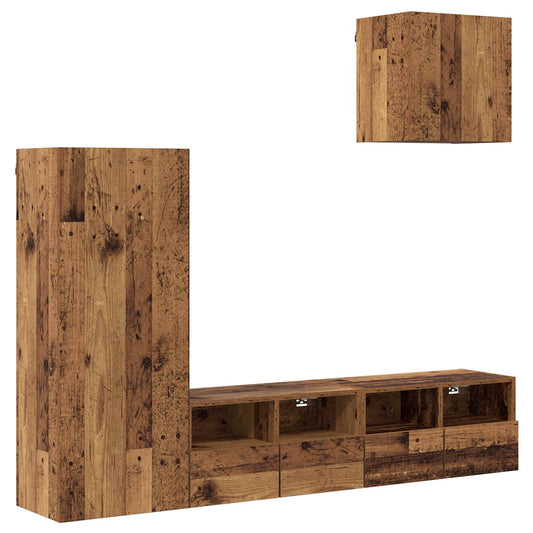 TV Wall Units 4 pcs Old Wood Engineered Wood TV Wall Units 4 pcs Old Wood Engineered Wood