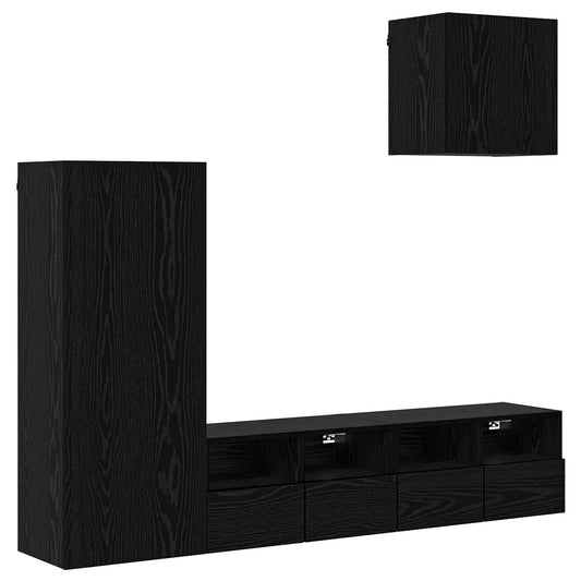 TV Wall Units 4 pcs Black Oak Engineered Wood TV Wall Units 4 pcs Black Oak Engineered Wood