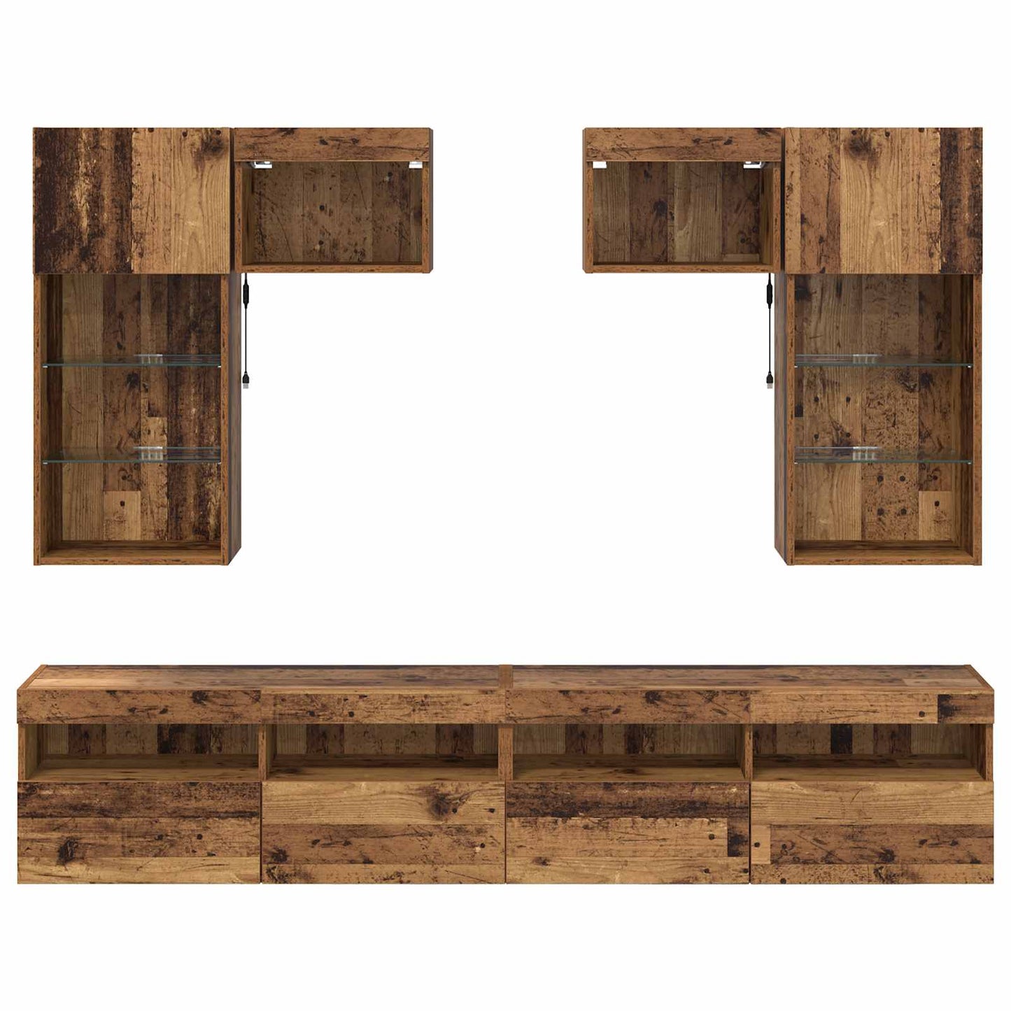TV Wall Units Wall-mounted 6 pcs Black Oak Engineered Wood