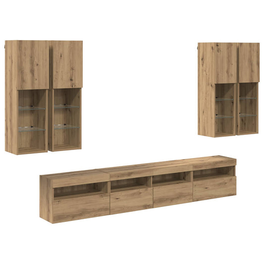 TV Wall Cabinet Set with LED Lights with LED 7 pcs Artisan oak TV Wall Cabinet Set with LED Lights with LED 7 pcs Artisan oak