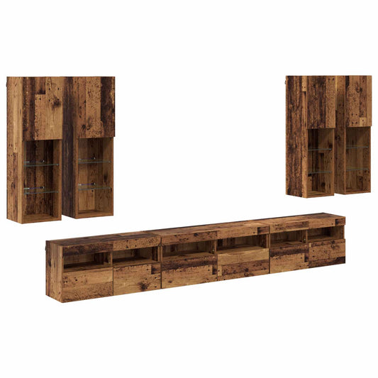TV Wall Cabinet Set Wall-mounted 7 pcs Old Wood Engineered Wood TV Wall Cabinet Set Wall-mounted 7 pcs Old Wood Engineered Wood