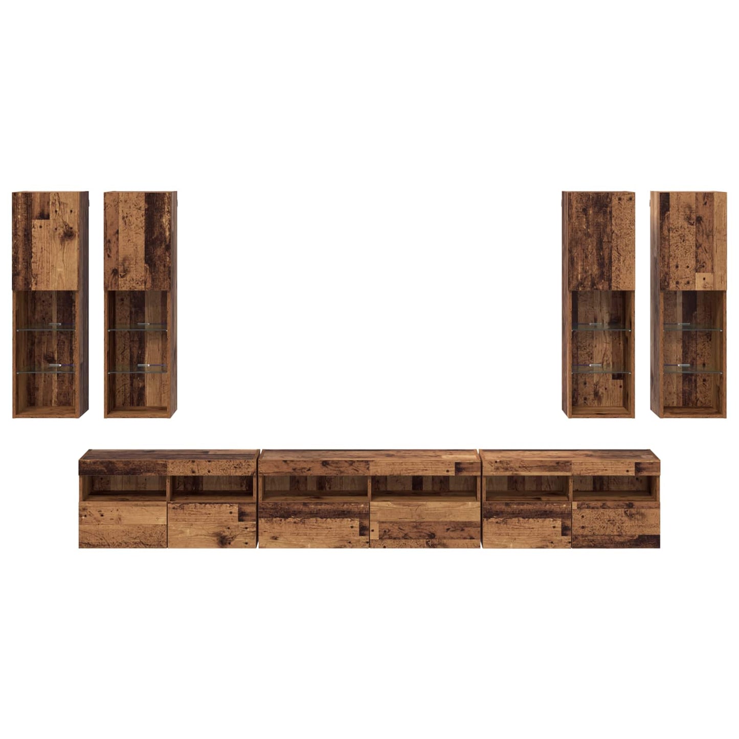 TV Wall Cabinet Set Wall-mounted 7 pcs Old Wood Engineered Wood