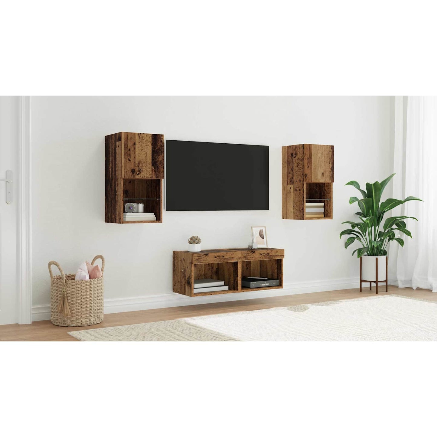 TV Wall Cabinets Wall-mounted 4 pcs Old Wood Engineered Wood