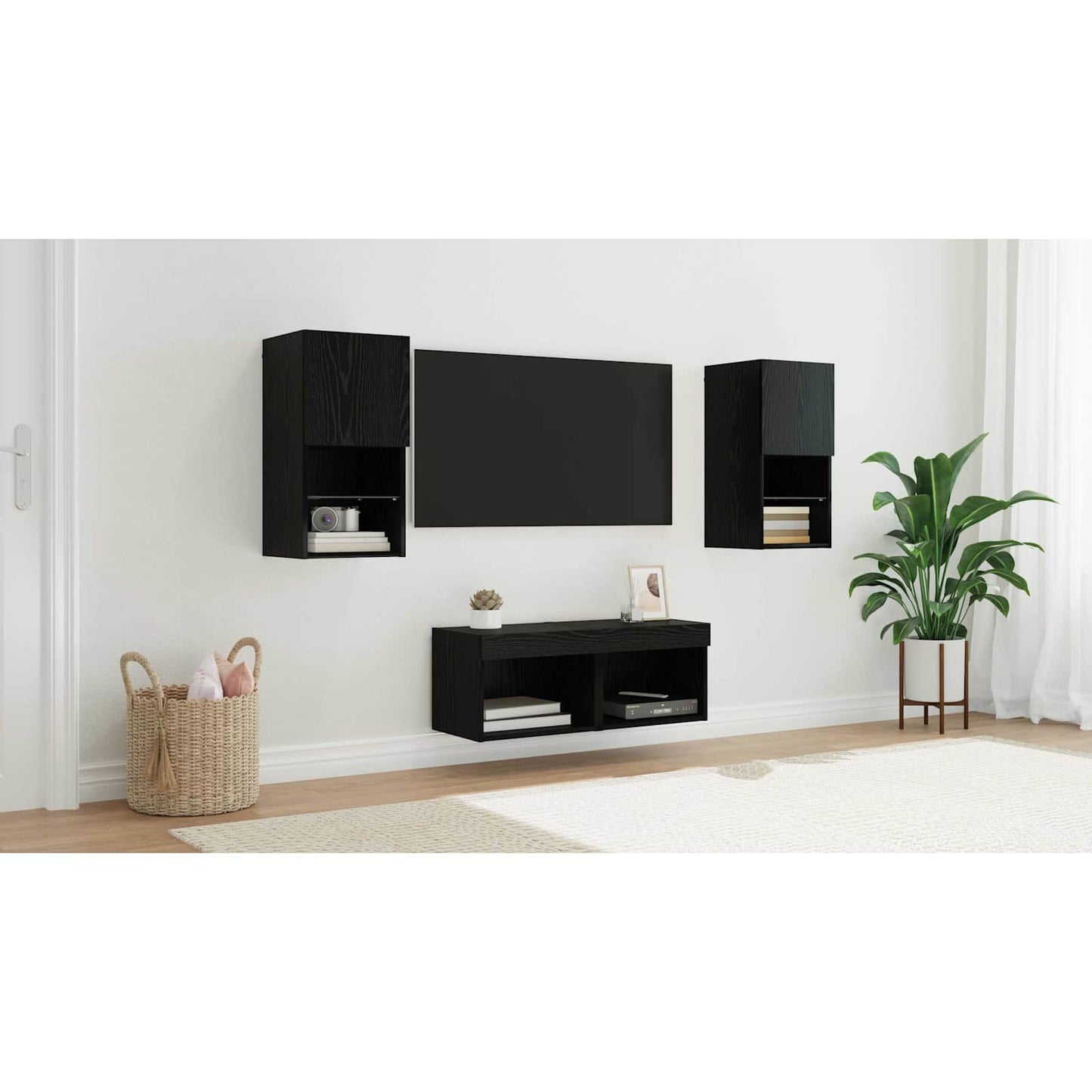 TV Wall Cabinets Wall-mounted 4 pcs Black Oak Engineered Wood