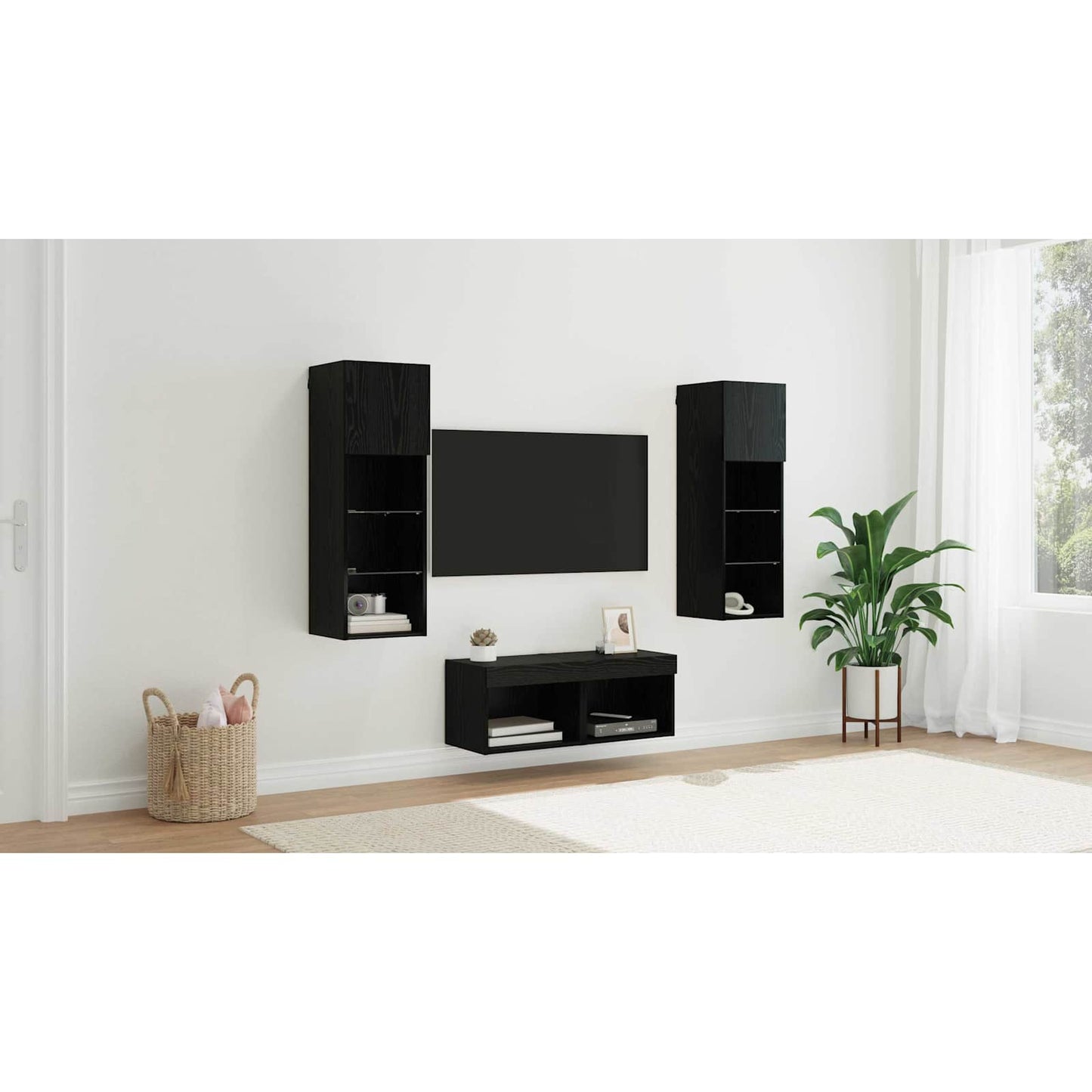 TV Wall Cabinets Wall-mounted 4 pcs Black Oak Engineered Wood