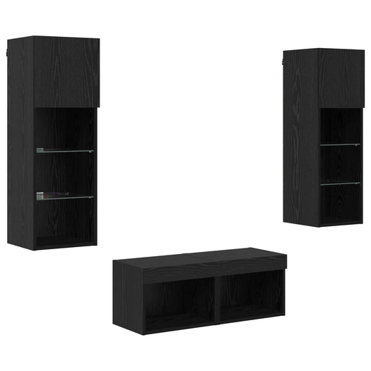 TV Wall Cabinets Wall-mounted 4 pcs Black Oak Engineered Wood TV Wall Cabinets Wall-mounted 4 pcs Black Oak Engineered Wood
