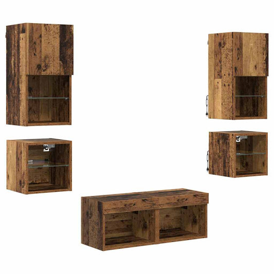 TV Wall Units 8 pcs Old Wood Engineered Wood TV Wall Units 8 pcs Old Wood Engineered Wood