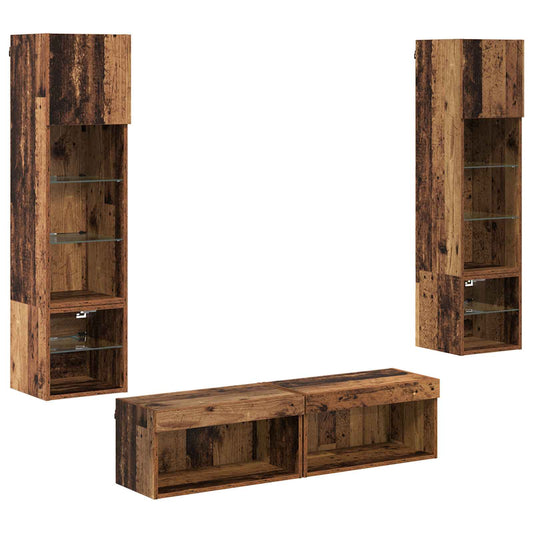 TV Wall Unit Wall-mounted 6 pcs Old Wood Engineered Wood TV Wall Unit Wall-mounted 6 pcs Old Wood Engineered Wood