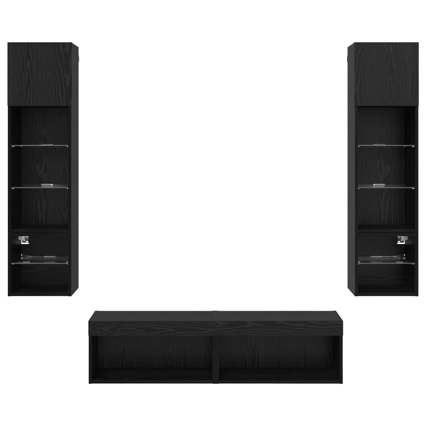 TV Wall Unit Wall-mounted 6 pcs Black Oak Engineered Wood