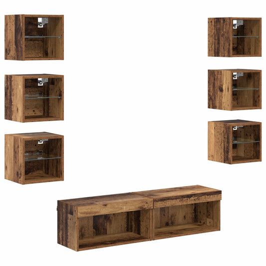 TV Cabinet with LED Strip Lights 8 pcs Old Wood Glass TV Cabinet with LED Strip Lights 8 pcs Old Wood Glass