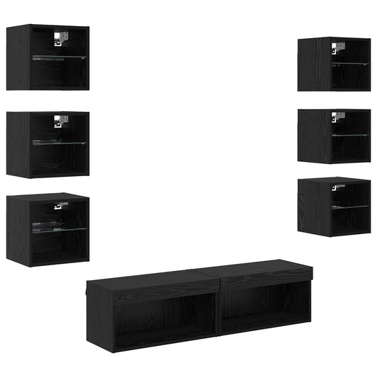TV Cabinet with LED Strip Lights 8 pcs Black Oak Glass TV Cabinet with LED Strip Lights 8 pcs Black Oak Glass