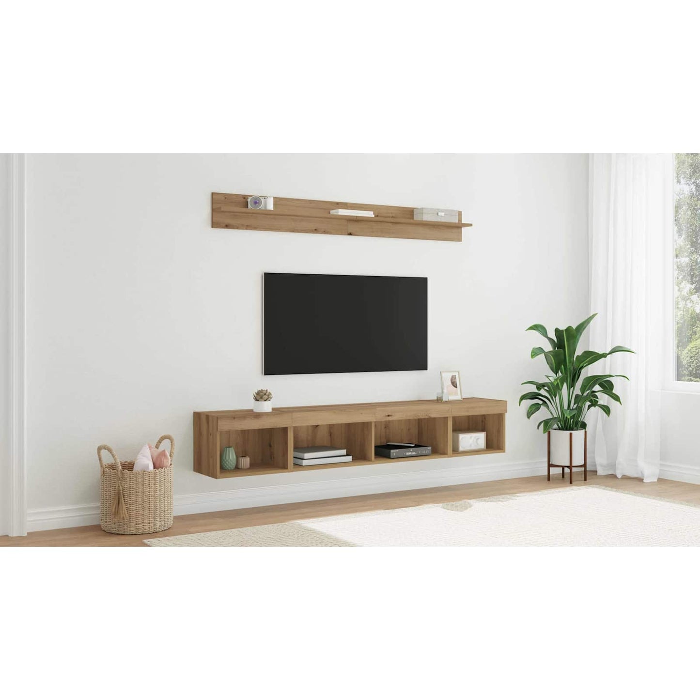 TV Wall Cabinet Set with LED 5 pcs Artisan Oak Engineered Wood