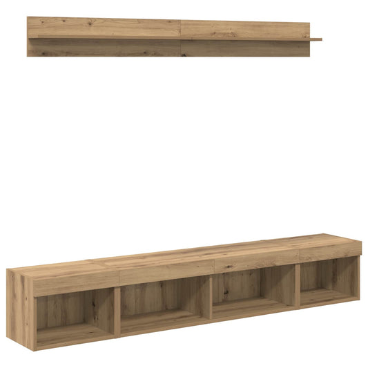 TV Wall Cabinet Set with LED 5 pcs Artisan Oak Engineered Wood TV Wall Cabinet Set with LED 5 pcs Artisan Oak Engineered Wood