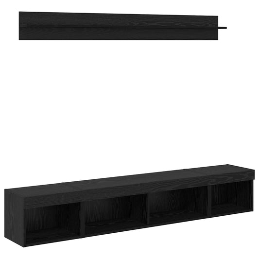 TV Wall Cabinet Set with LED 5 pcs Black Oak Engineered Wood TV Wall Cabinet Set with LED 5 pcs Black Oak Engineered Wood