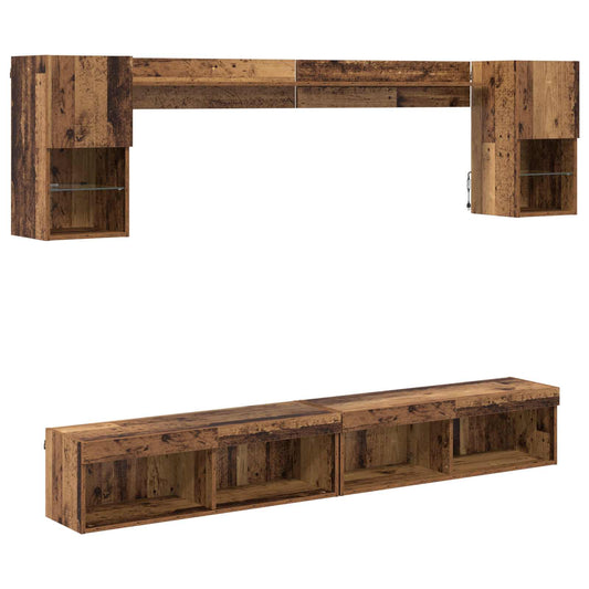 TV Wall Units with LED with LED 6 pcs Old Wood Engineered Wood TV Wall Units with LED with LED 6 pcs Old Wood Engineered Wood
