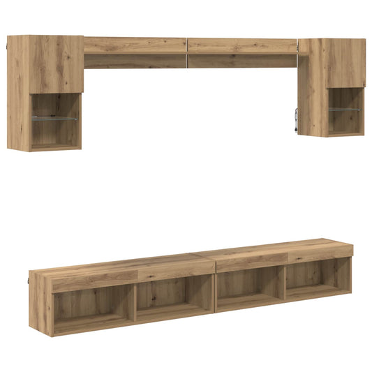 TV Wall Units with LED 6 pcs Artisan Oak Engineered Wood TV Wall Units with LED 6 pcs Artisan Oak Engineered Wood
