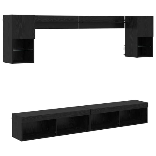 TV Wall Units with LED with LED 6 pcs Black Oak Engineered Wood TV Wall Units with LED with LED 6 pcs Black Oak Engineered Wood