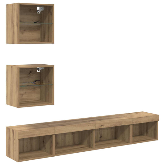 TV Wall Units with LED 5 pcs Artisan Oak Engineered Wood TV Wall Units with LED 5 pcs Artisan Oak Engineered Wood