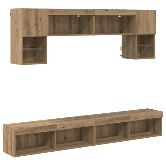 TV Wall Units with LED 6 pcs Artisan Oak Engineered Wood TV Wall Units with LED 6 pcs Artisan Oak Engineered Wood