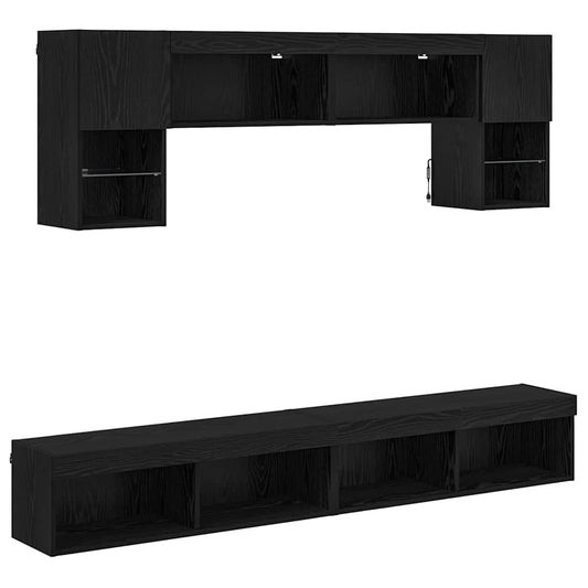 TV Wall Units with LED 6 pcs Black Oak Engineered Wood TV Wall Units with LED 6 pcs Black Oak Engineered Wood