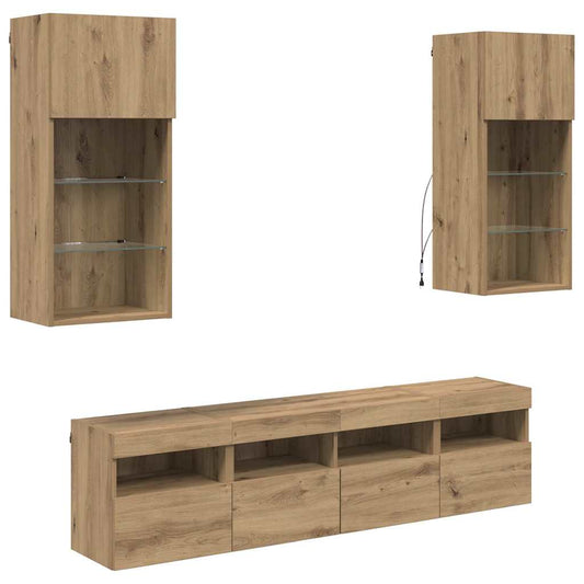 TV Wall Units with LED Artisan Oak Engineered Wood TV Wall Units with LED Artisan Oak Engineered Wood