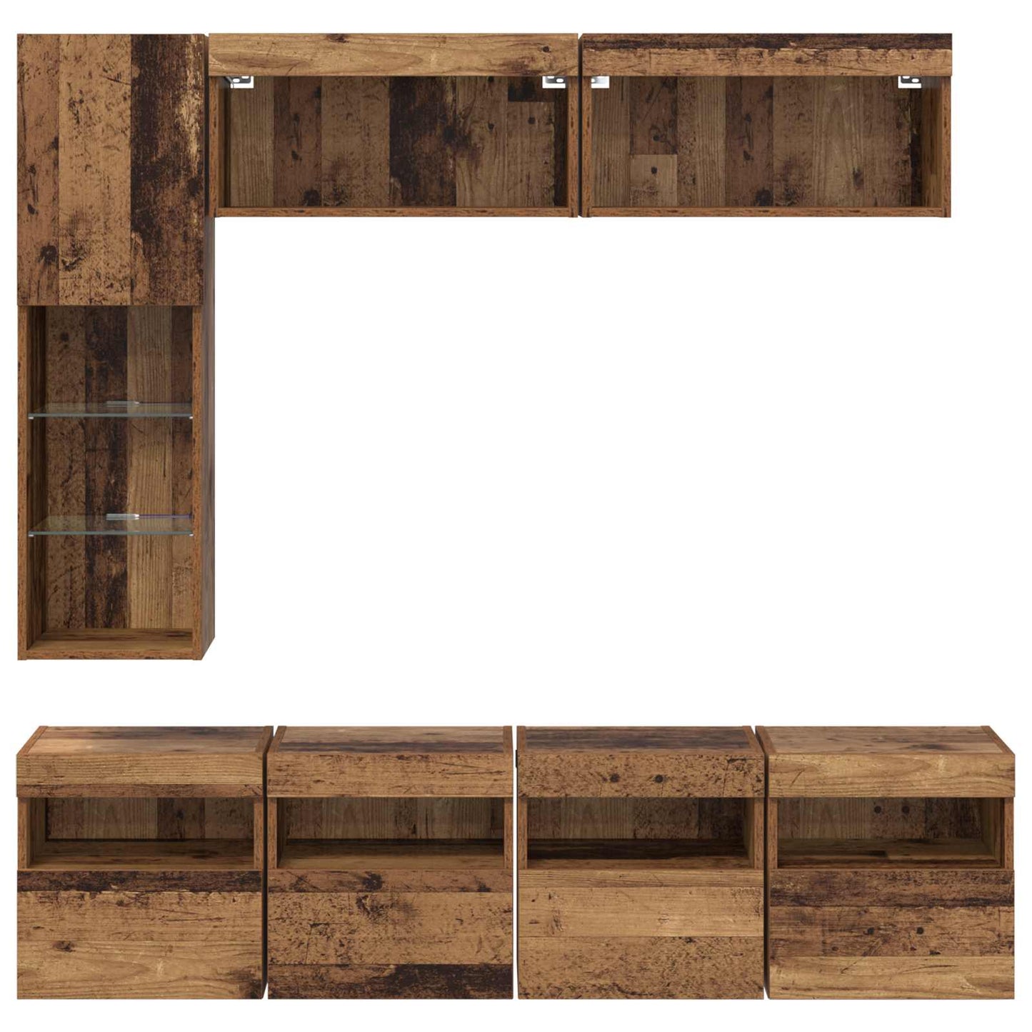 TV Cabinet with LED Wall-mounted 7 pcs Old Wood Engineered Wood