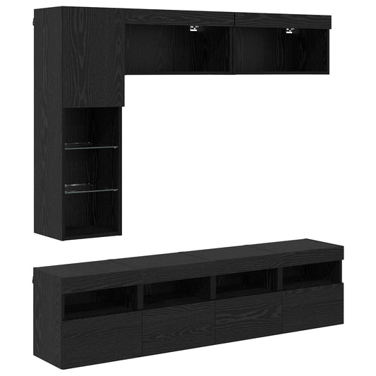 TV Cabinet with LED 7 pcs Black Oak Engineered Wood TV Cabinet with LED 7 pcs Black Oak Engineered Wood