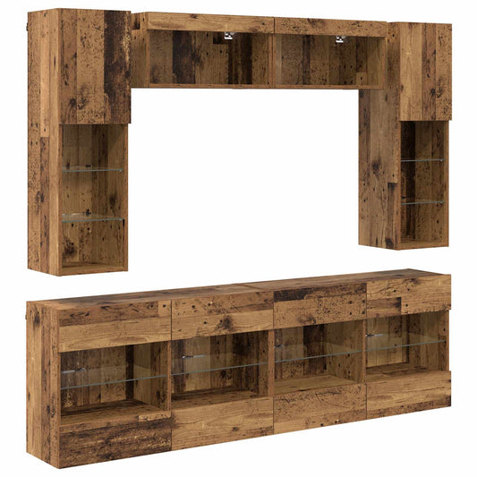 TV Wall Cabinet Set with LED 6 pcs Old Wood Engineered Wood TV Wall Cabinet Set with LED 6 pcs Old Wood Engineered Wood