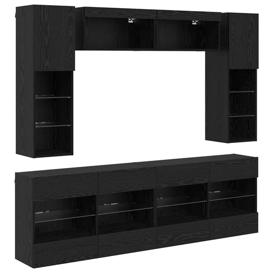 TV Wall Cabinet Set with LED 6 pcs Black Oak Engineered Wood TV Wall Cabinet Set with LED 6 pcs Black Oak Engineered Wood