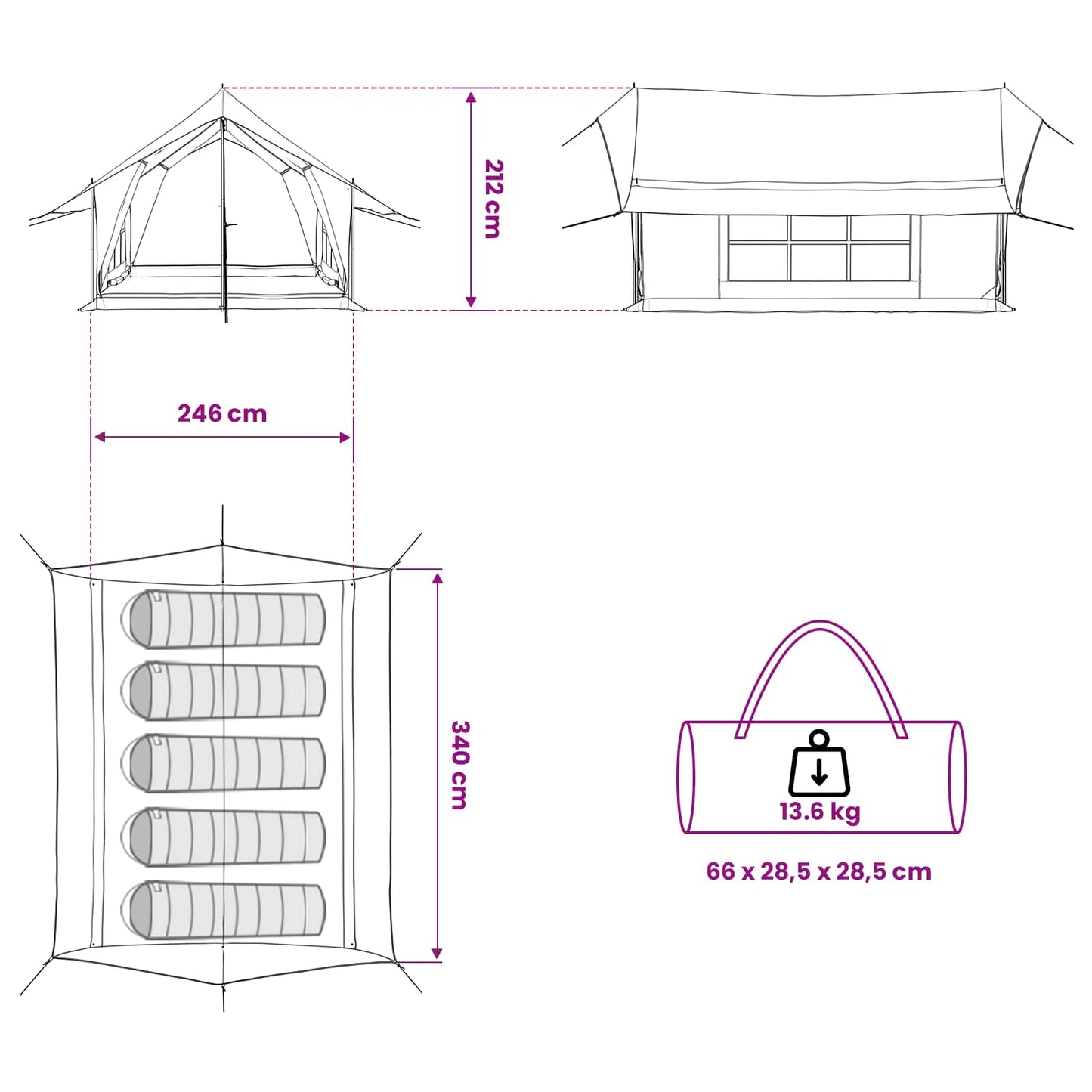 Cabin Tent Cream 340 x 246 x 210 cm Polycotton