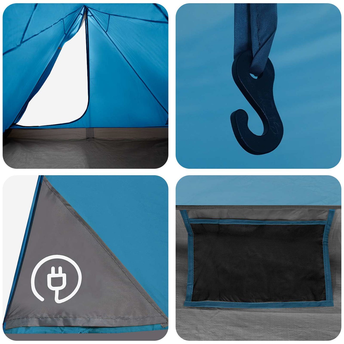 Backpacking Tent Blue 4-Person 185T Polyester with PU Coating