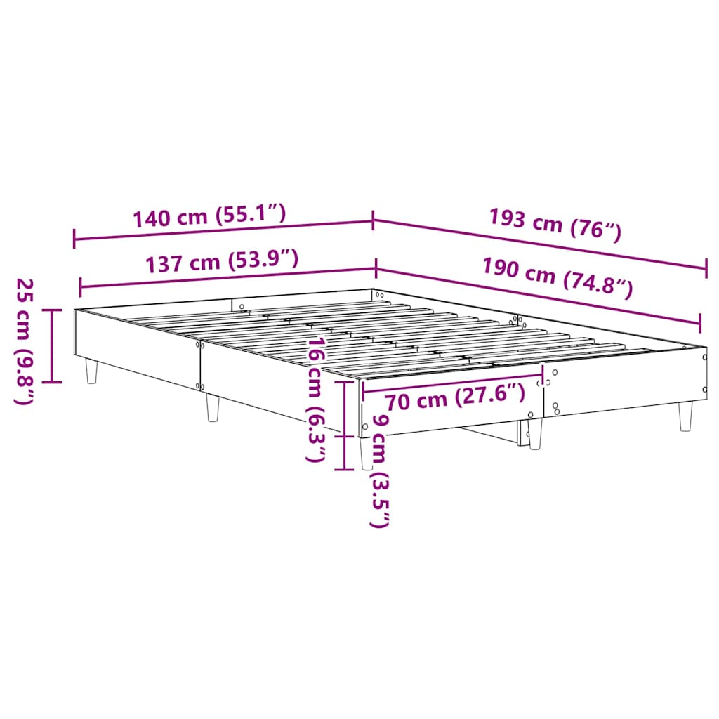 Bed Frame Sonoma 137 x 190 cm Engineered Wood